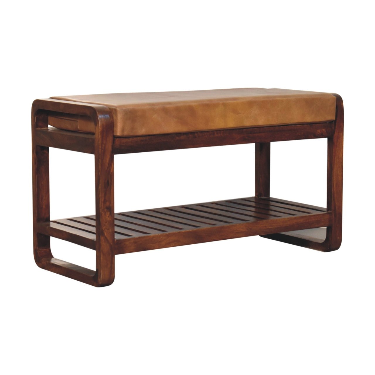 The Brummell Tread – Slatted Hallway Bench in Buffalo Hide & Mango Wood - The Timeless Trading Co.