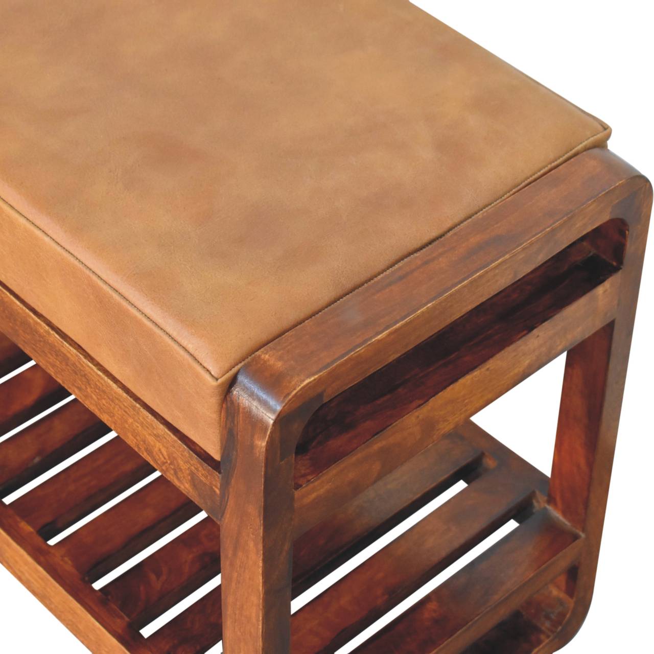The Brummell Tread – Slatted Hallway Bench in Buffalo Hide & Mango Wood - The Timeless Trading Co.