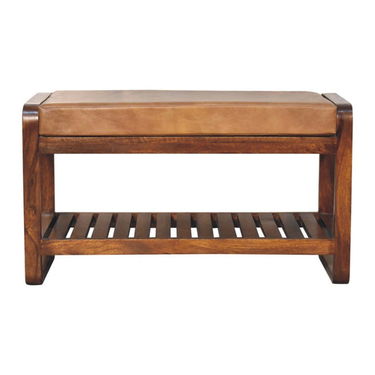 The Brummell Tread – Slatted Hallway Bench in Buffalo Hide & Mango Wood - The Timeless Trading Co.