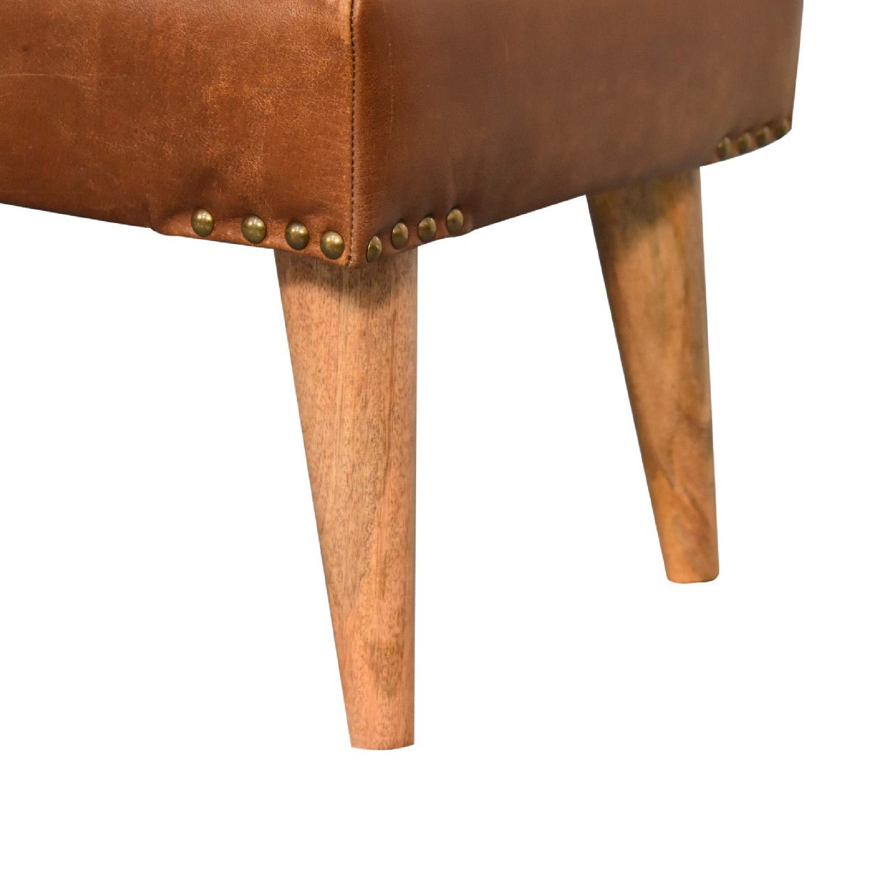 The Calder Tether – Bouclé & Buffalo Hide Bench with Oak - ish Legs - The Timeless Trading Co.