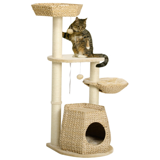 The Cattail Cat Tree Tower – Indoor Climbing Centre with Sisal Posts, Plush Beds & Hanging Toys - The Timeless Trading Co.