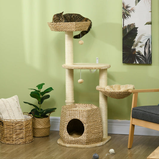 The Cattail Cat Tree Tower – Indoor Climbing Centre with Sisal Posts, Plush Beds & Hanging Toys - The Timeless Trading Co.