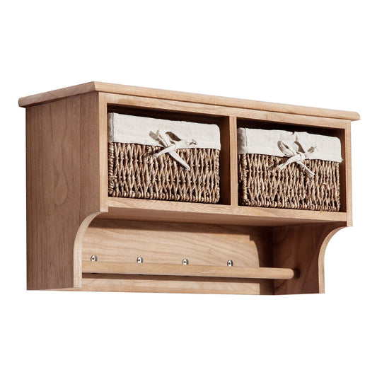 The Eldenbrook Hallway Keeper — Wall Shelf with Wicker Baskets & Hooks - The Timeless Trading Co.