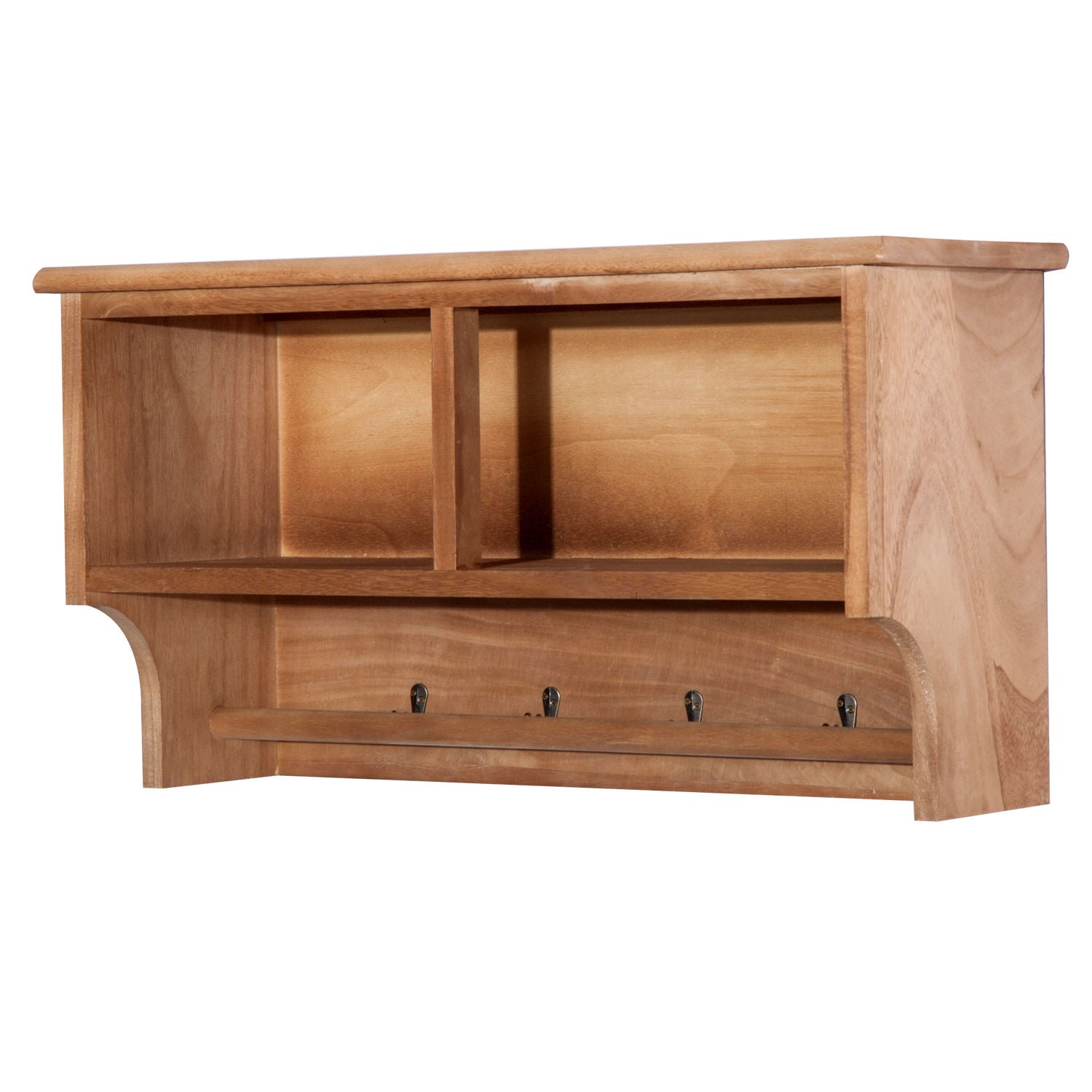 The Eldenbrook Hallway Keeper — Wall Shelf with Wicker Baskets & Hooks - The Timeless Trading Co.