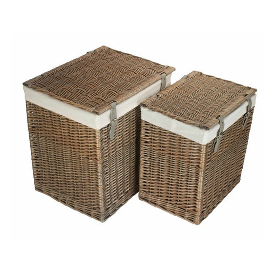 The Elmsmere Steward – Antique Wash Wicker Laundry Basket with Cotton Lining - The Timeless Trading Co.