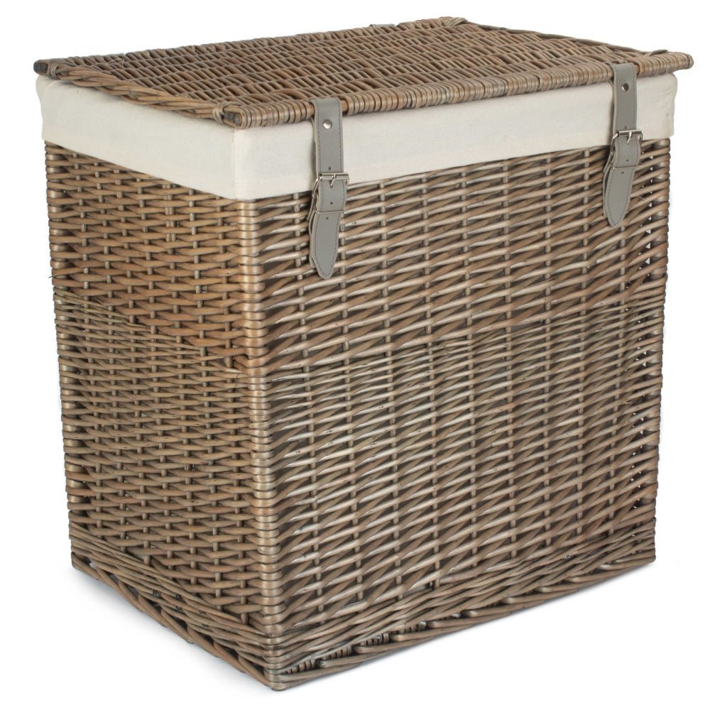 The Elmsmere Steward – Antique Wash Wicker Laundry Basket with Cotton Lining - The Timeless Trading Co.
