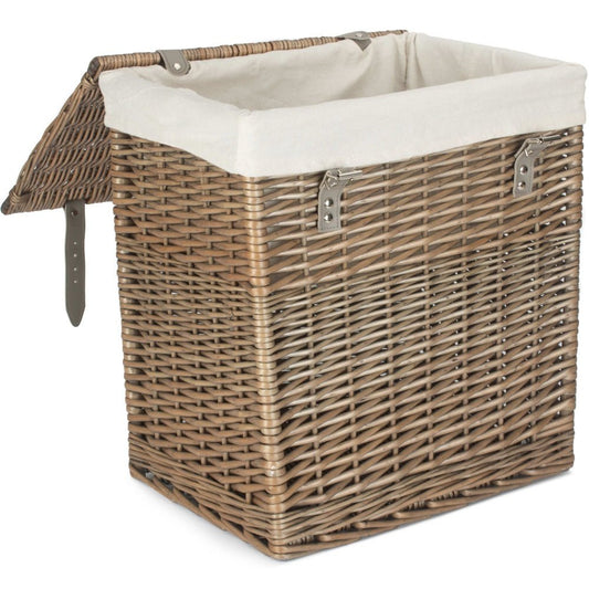The Elmsmere Steward – Antique Wash Wicker Laundry Basket with Cotton Lining - The Timeless Trading Co.