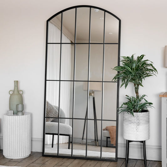 The Elveden Arch — Black Lattice Window Mirror 180cm x 90cm - The Timeless Trading Co.