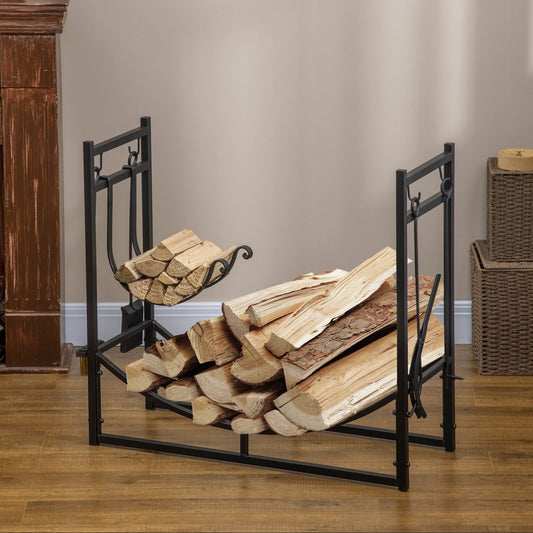The Ember Nook — Fireside Log Rack with Hearth Tools - The Timeless Trading Co.
