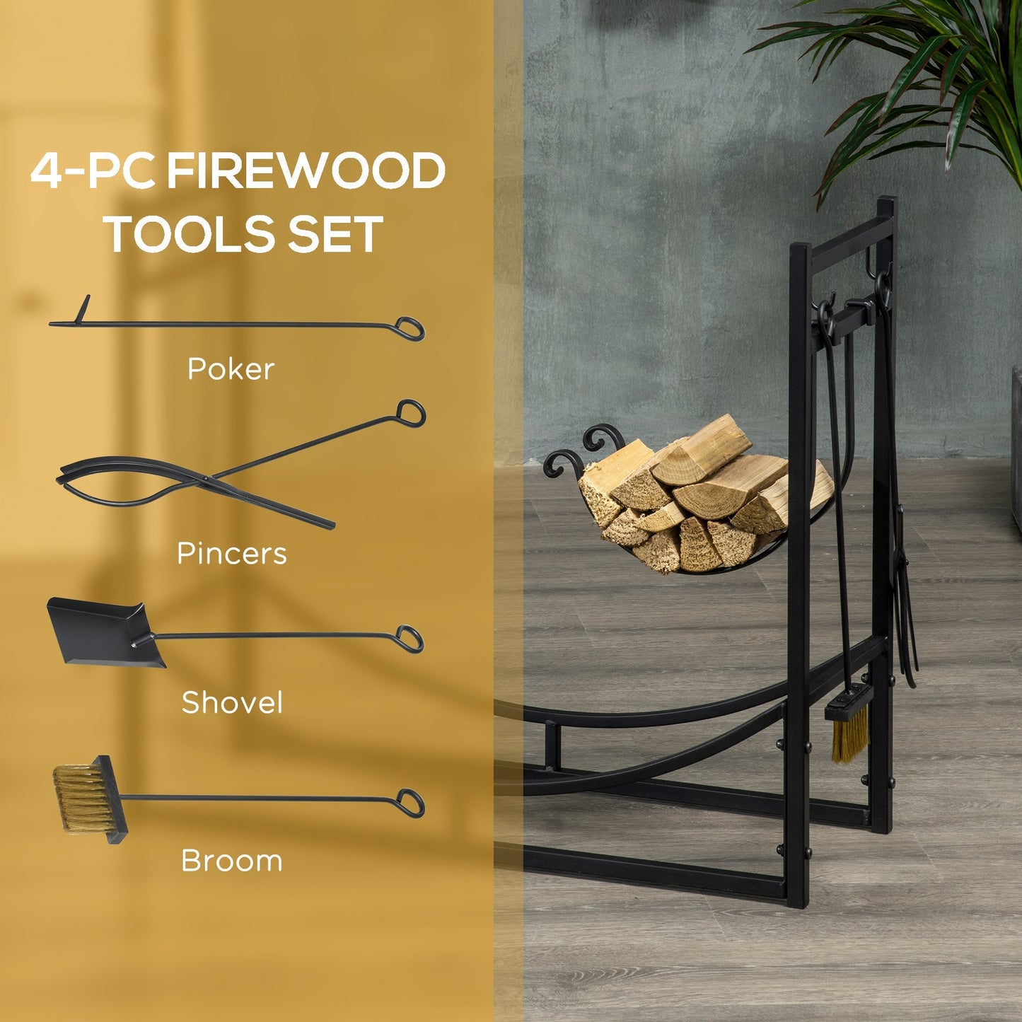 The Ember Nook — Fireside Log Rack with Hearth Tools - The Timeless Trading Co.