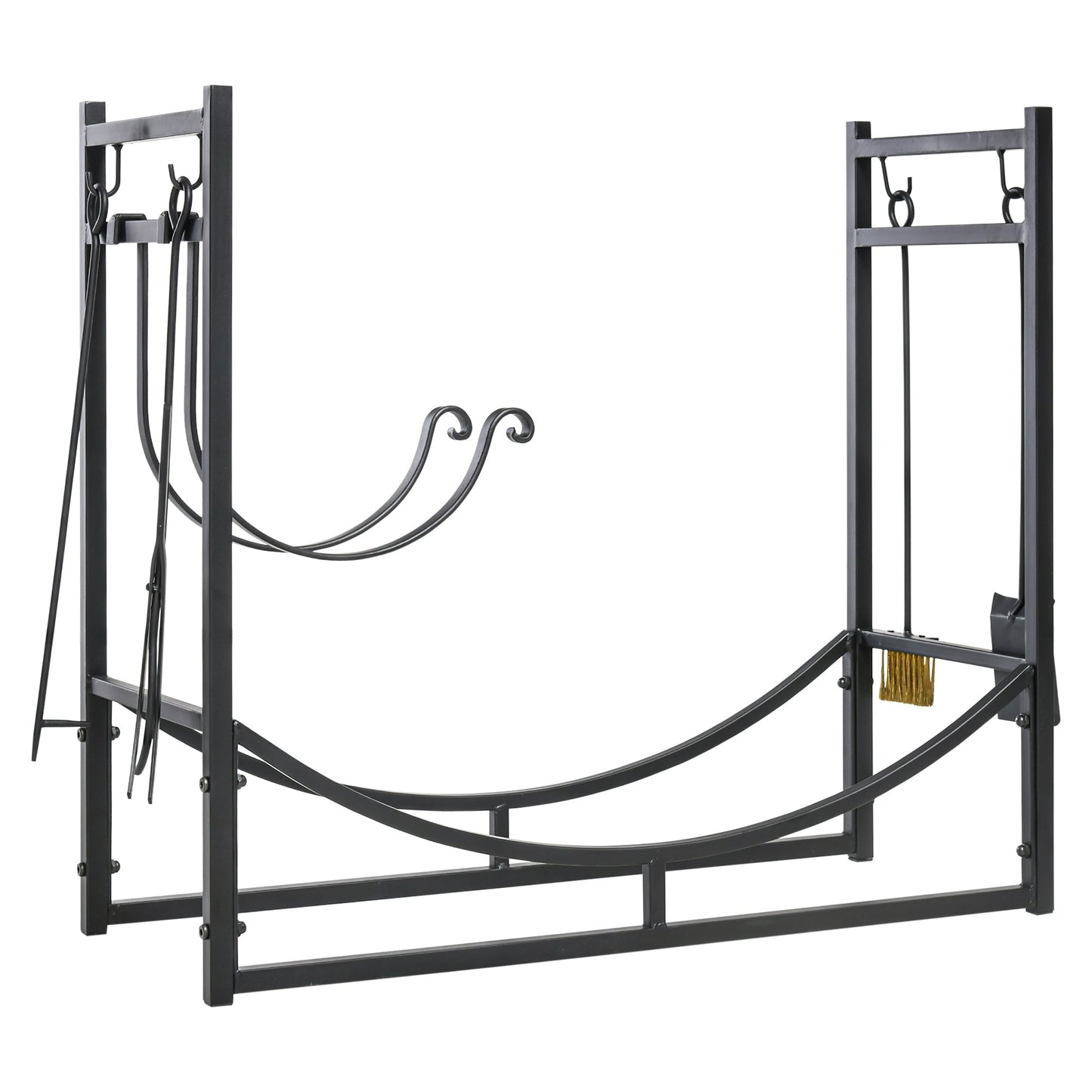 The Ember Nook — Fireside Log Rack with Hearth Tools - The Timeless Trading Co.