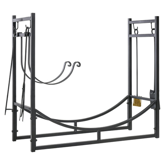 The Ember Nook — Fireside Log Rack with Hearth Tools - The Timeless Trading Co.