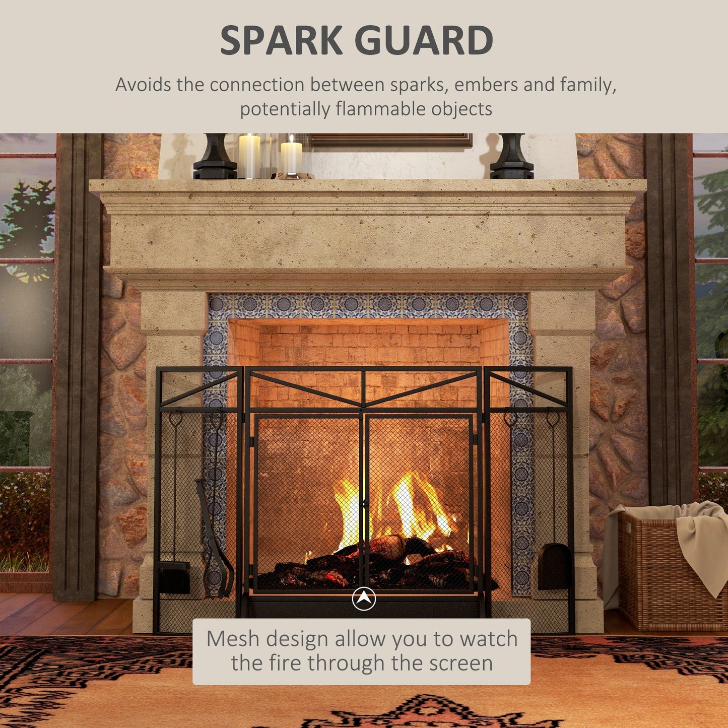 The Emberdance Screen — Folding Fire Guard with Hearth Tools - The Timeless Trading Co.
