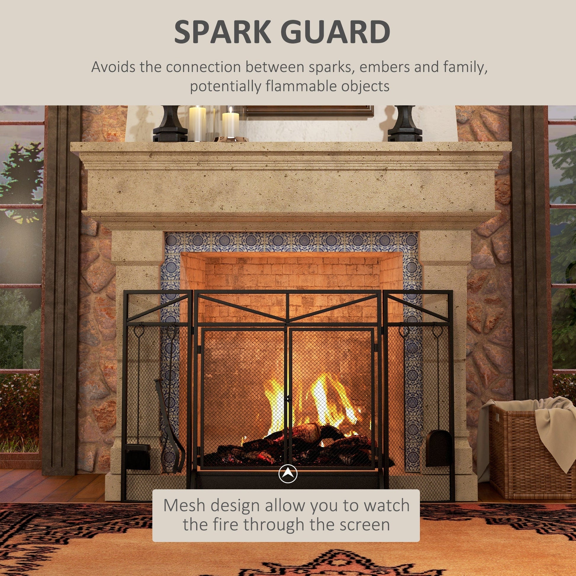 The Emberdance Screen — Folding Fire Guard with Hearth Tools - The Timeless Trading Co.