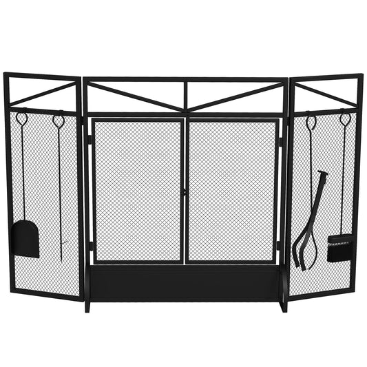 The Emberdance Screen — Folding Fire Guard with Hearth Tools - The Timeless Trading Co.