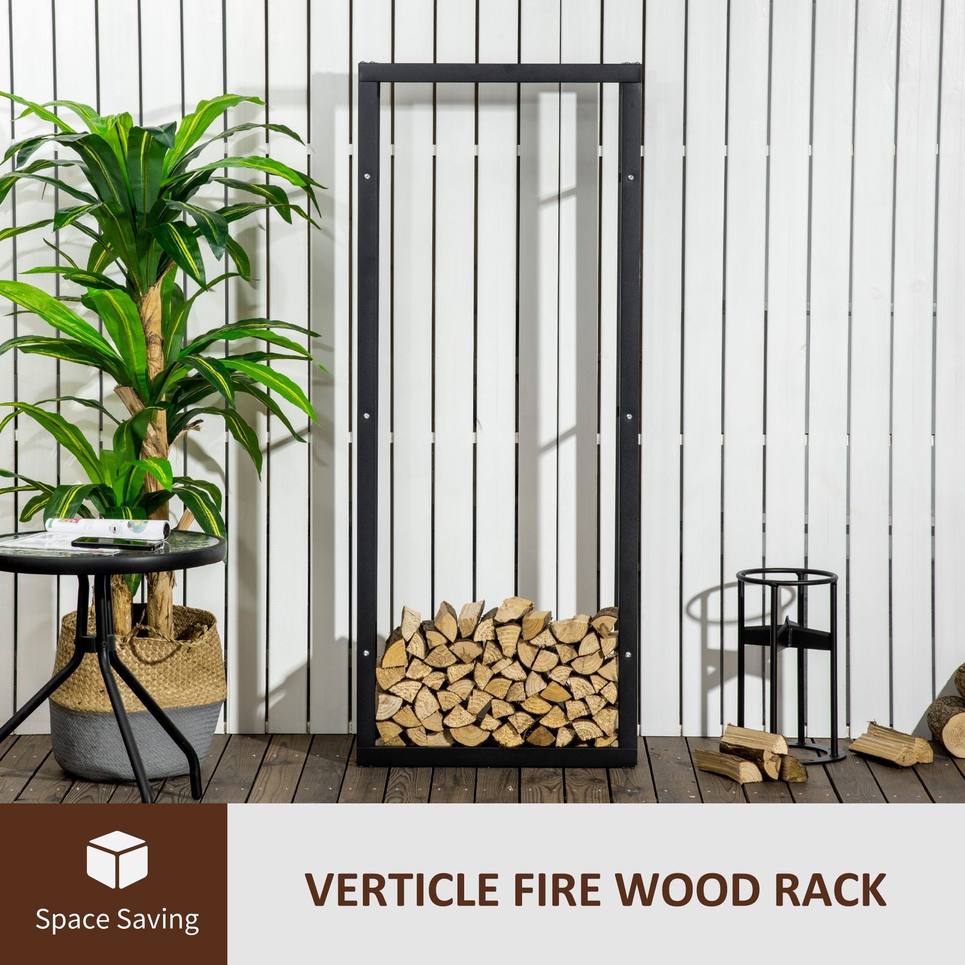 The Forager’s Tall Log Keeper – Black Metal Firewood Rack - The Timeless Trading Co.