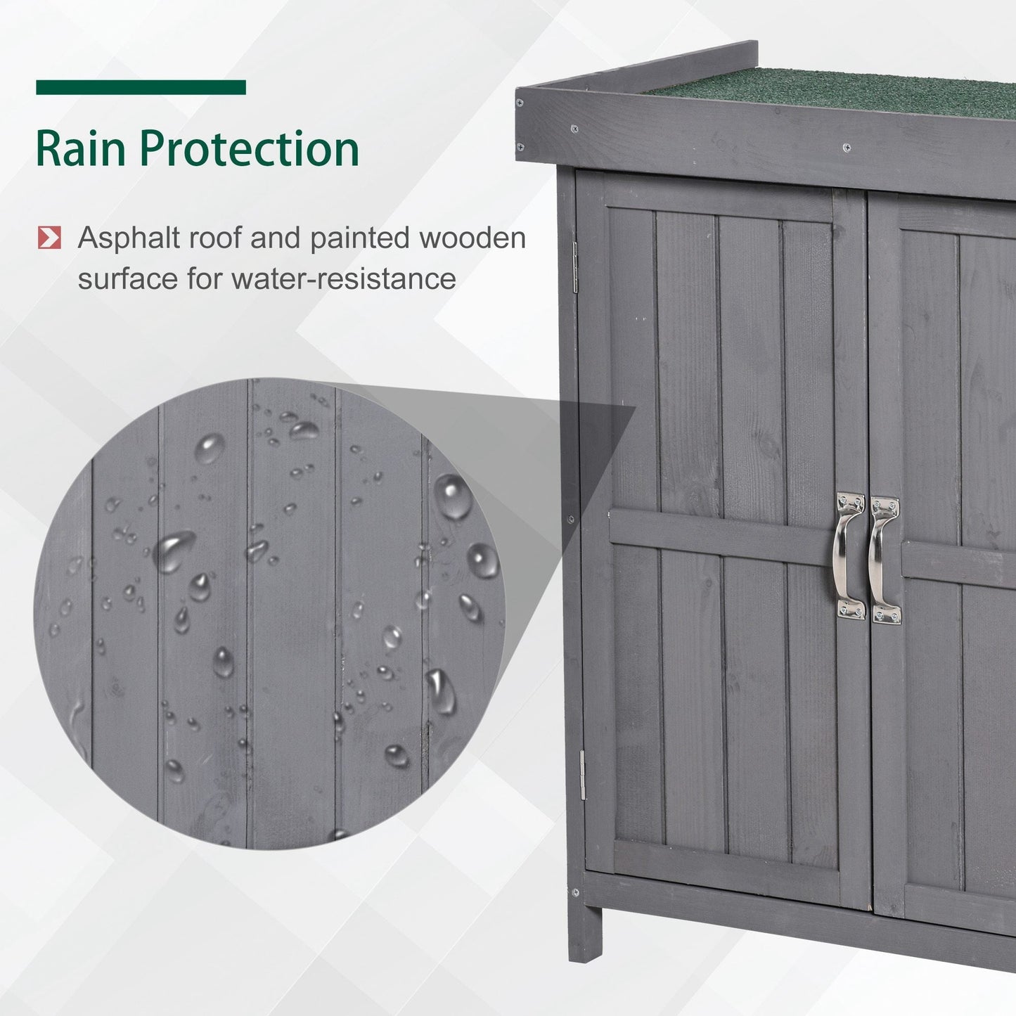 The Garden Almanack Shed – Grey Wood with Shelves & Doors - The Timeless Trading Co.
