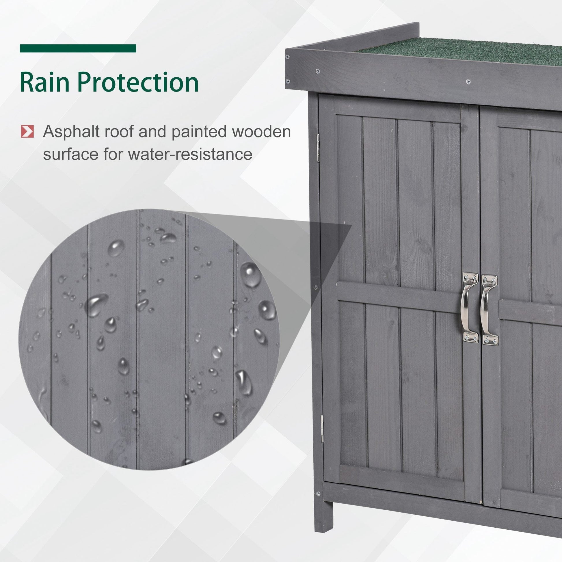 The Garden Almanack Shed – Grey Wood with Shelves & Doors - The Timeless Trading Co.