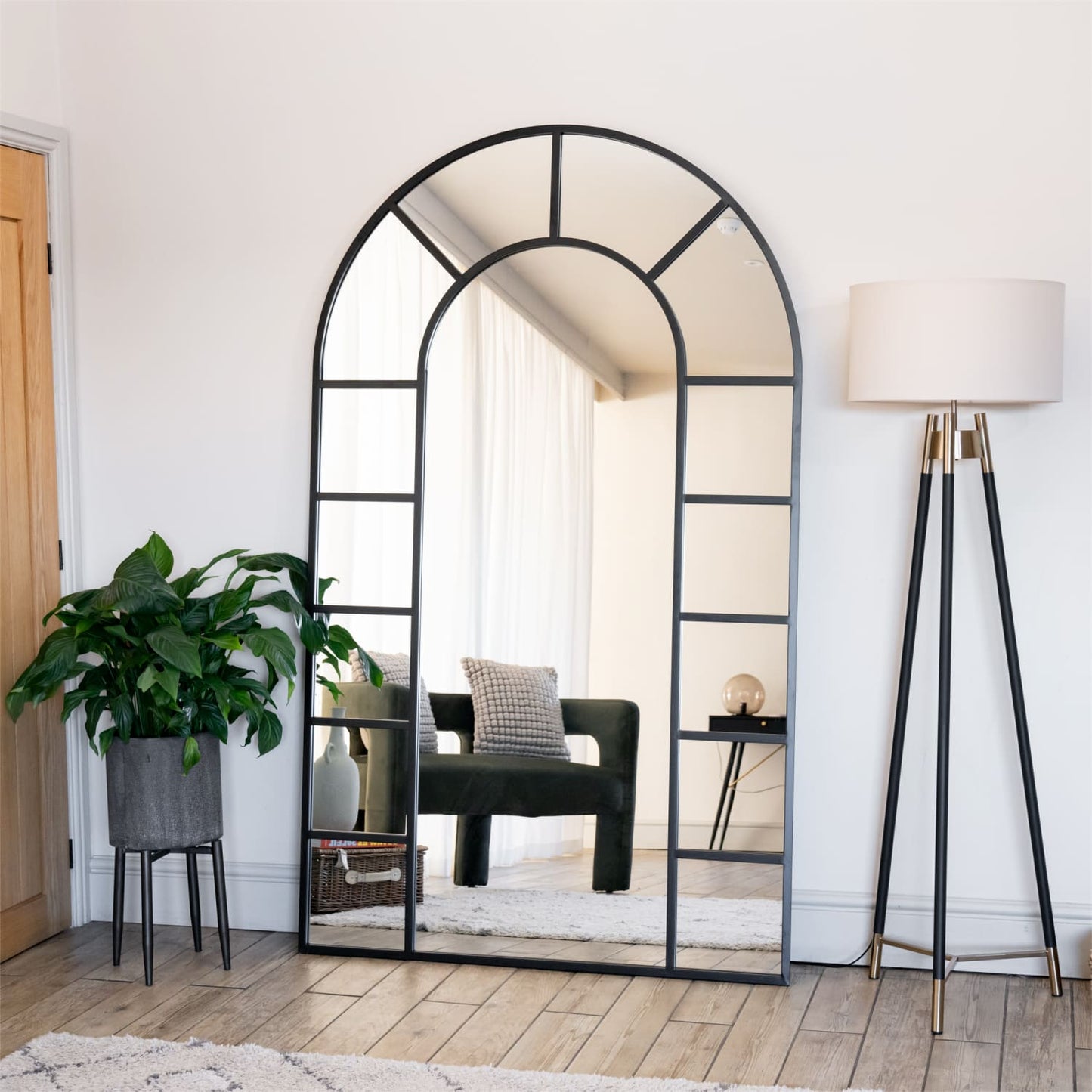 The Hermitage Arch — Black Lattice Window Mirror 180cm x 90cm - The Timeless Trading Co.
