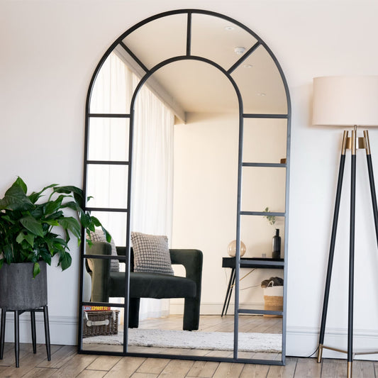The Hermitage Arch — Black Lattice Window Mirror 180cm x 90cm - The Timeless Trading Co.