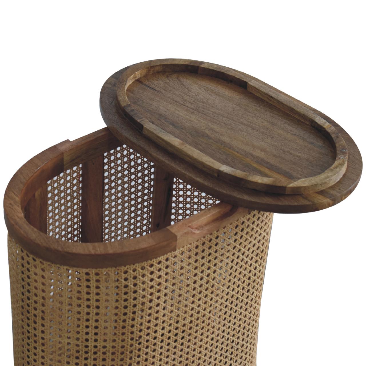 The Loxley Settle – Rattan Lid - Up Stool for Quiet Utility & Charm - The Timeless Trading Co.