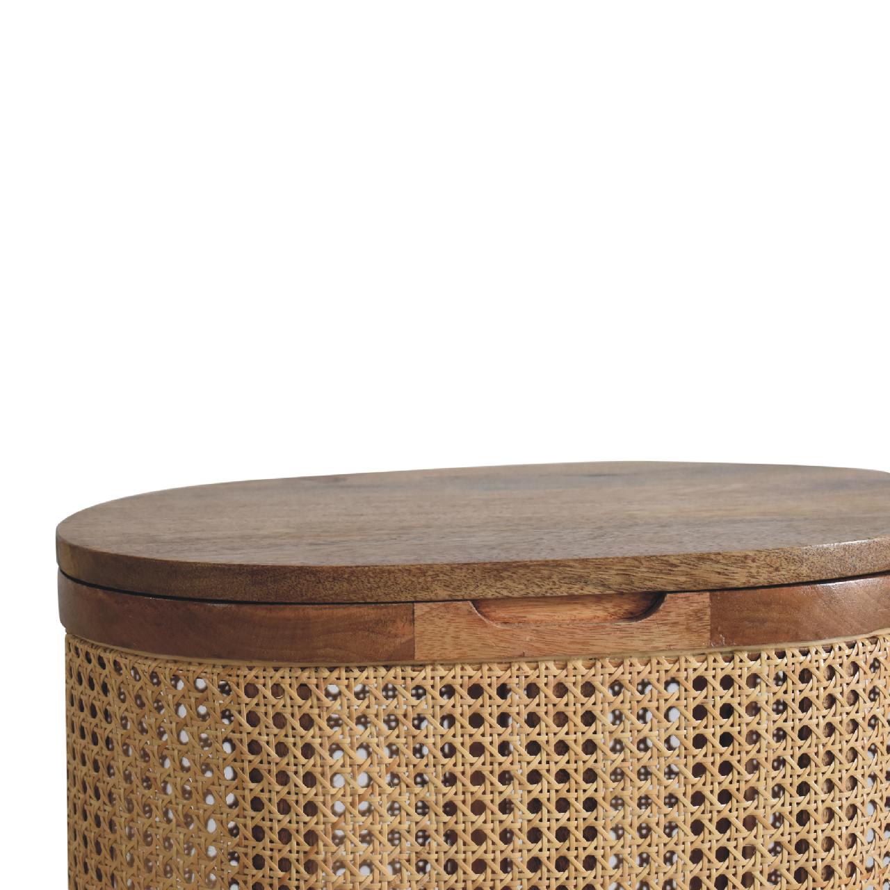The Loxley Settle – Rattan Lid - Up Stool for Quiet Utility & Charm - The Timeless Trading Co.