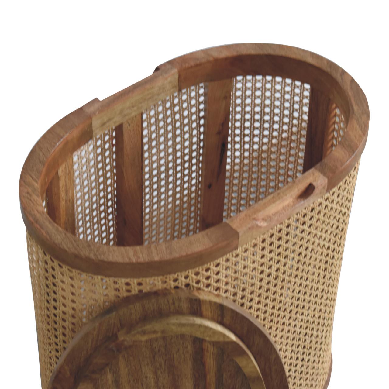 The Loxley Settle – Rattan Lid - Up Stool for Quiet Utility & Charm - The Timeless Trading Co.