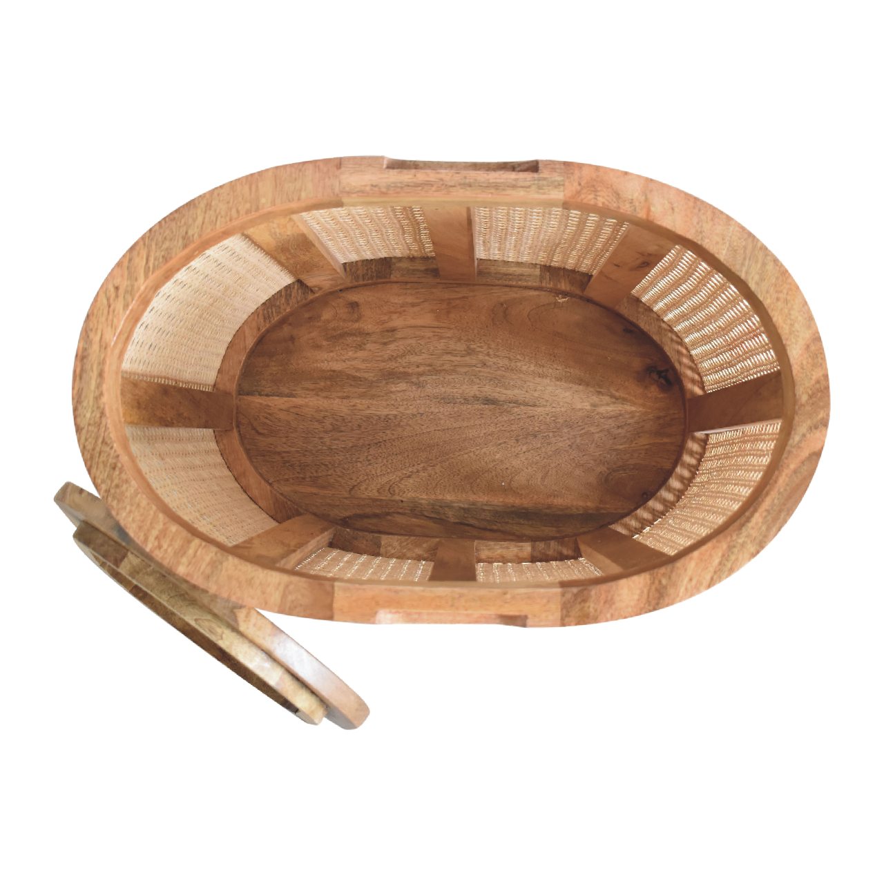 The Loxley Settle – Rattan Lid - Up Stool for Quiet Utility & Charm - The Timeless Trading Co.