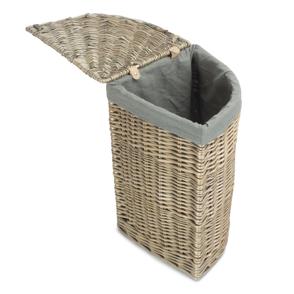 The Melford Corner Keeper – Antique Wash Linen Basket with Grey Sage Lining - The Timeless Trading Co.