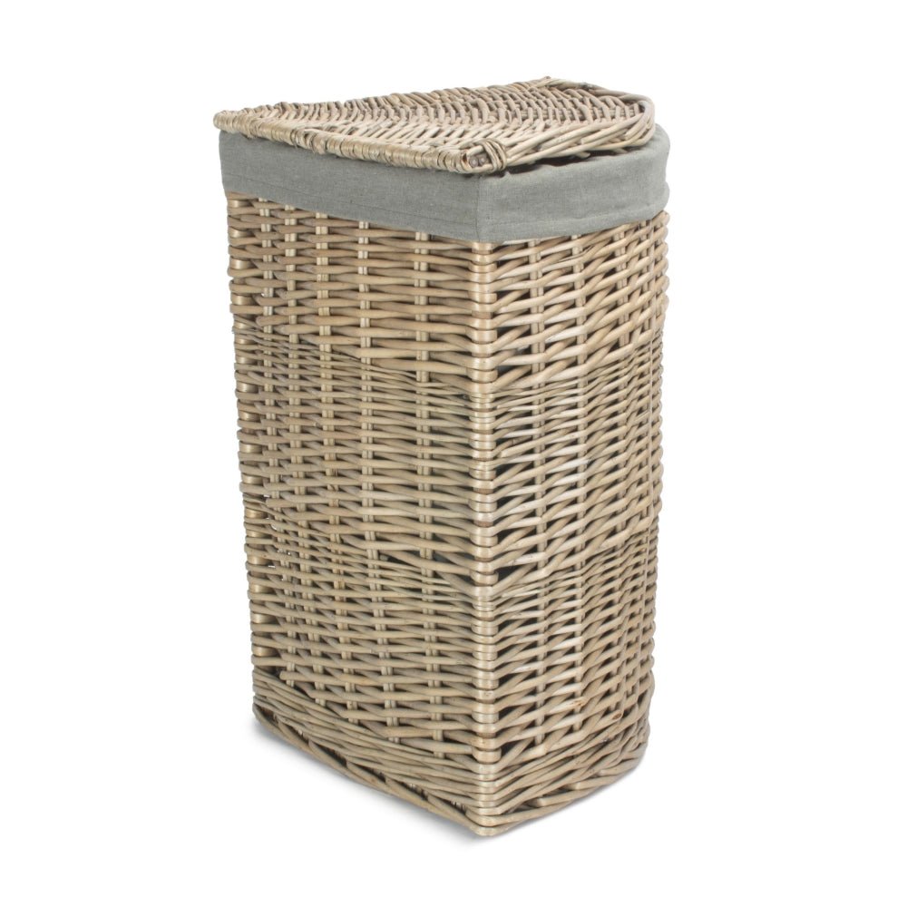 The Melford Corner Keeper – Antique Wash Linen Basket with Grey Sage Lining - The Timeless Trading Co.