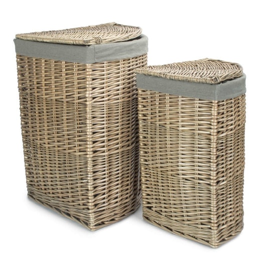 The Melford Corner Keeper – Antique Wash Linen Basket with Grey Sage Lining - The Timeless Trading Co.