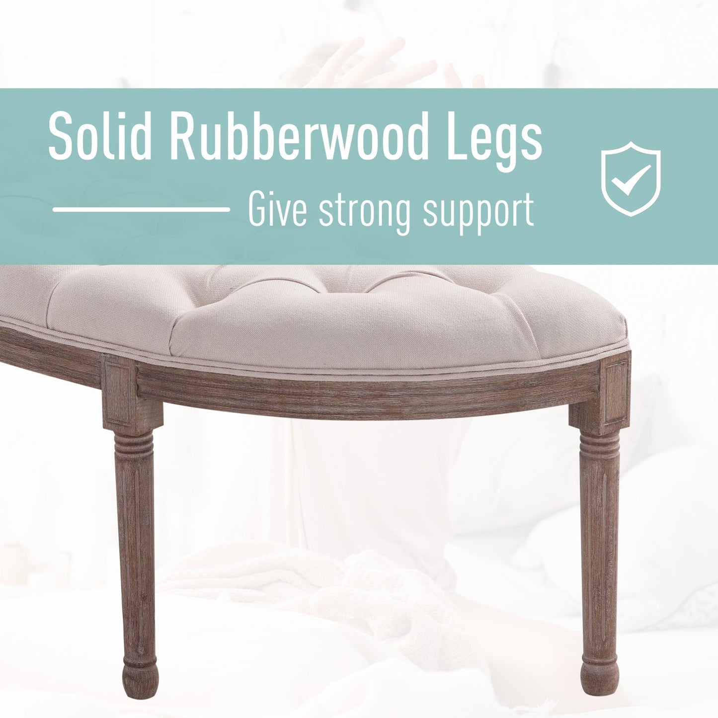 The Settler’s Curve – Cream Tufted Ottoman with Brushed Wood Base - The Timeless Trading Co.