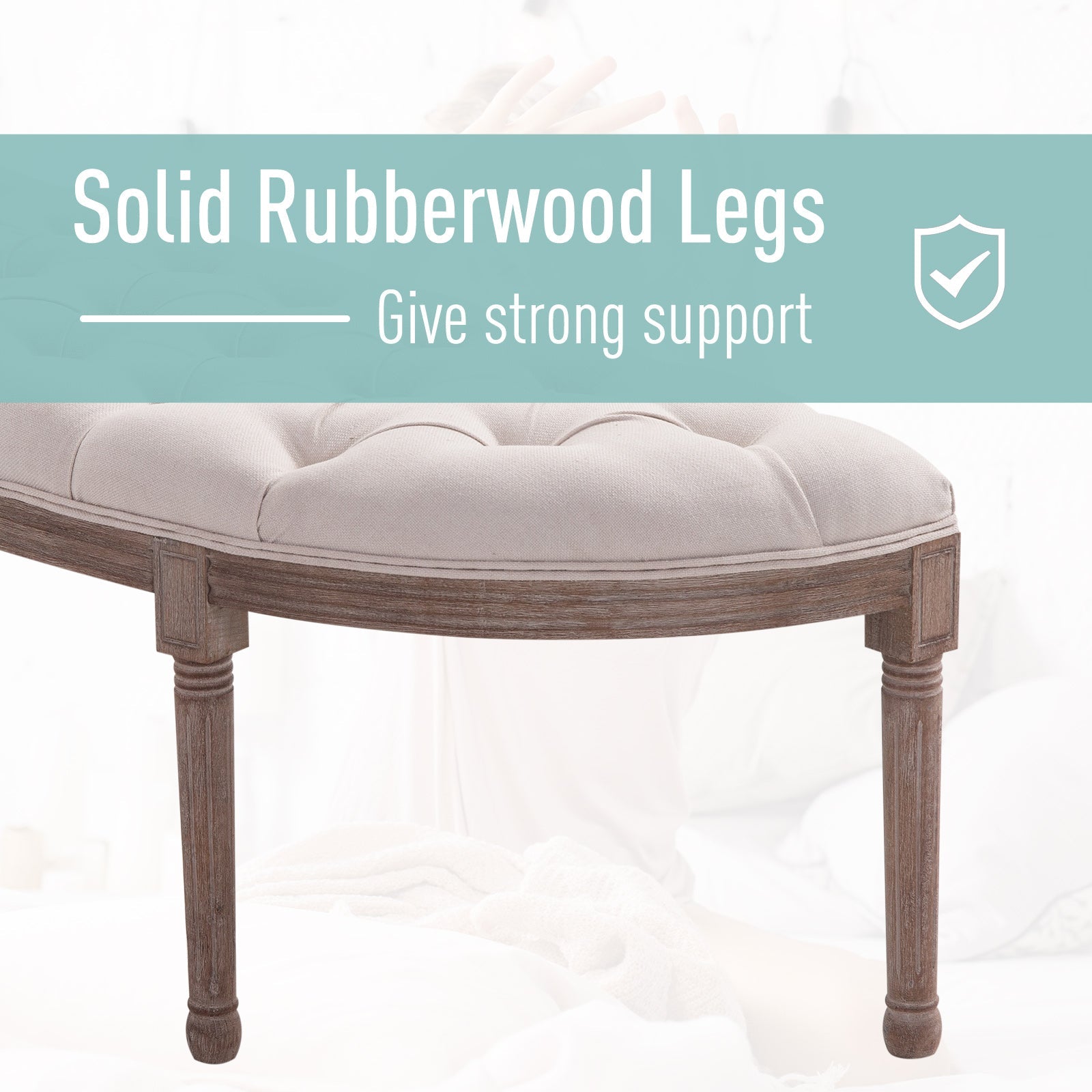 The Settler’s Curve – Cream Tufted Ottoman with Brushed Wood Base - The Timeless Trading Co.