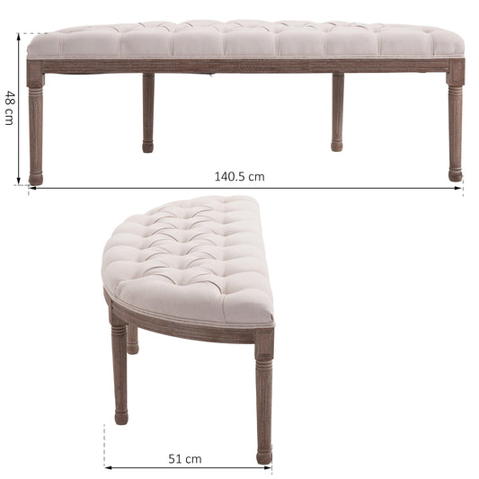 The Settler’s Curve – Cream Tufted Ottoman with Brushed Wood Base - The Timeless Trading Co.