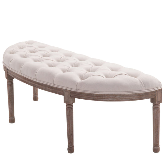 The Settler’s Curve – Cream Tufted Ottoman with Brushed Wood Base - The Timeless Trading Co.