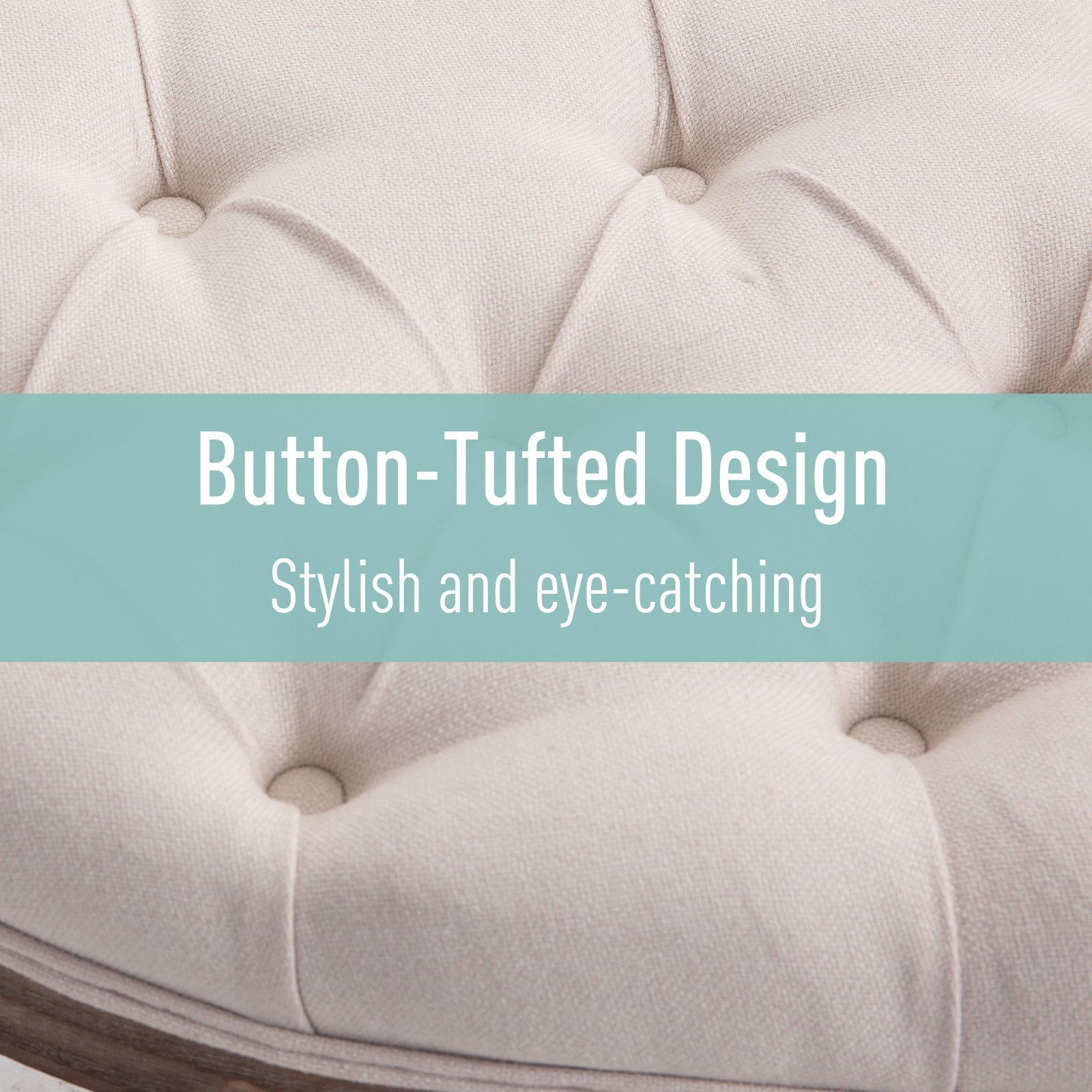 The Settler’s Curve – Cream Tufted Ottoman with Brushed Wood Base - The Timeless Trading Co.