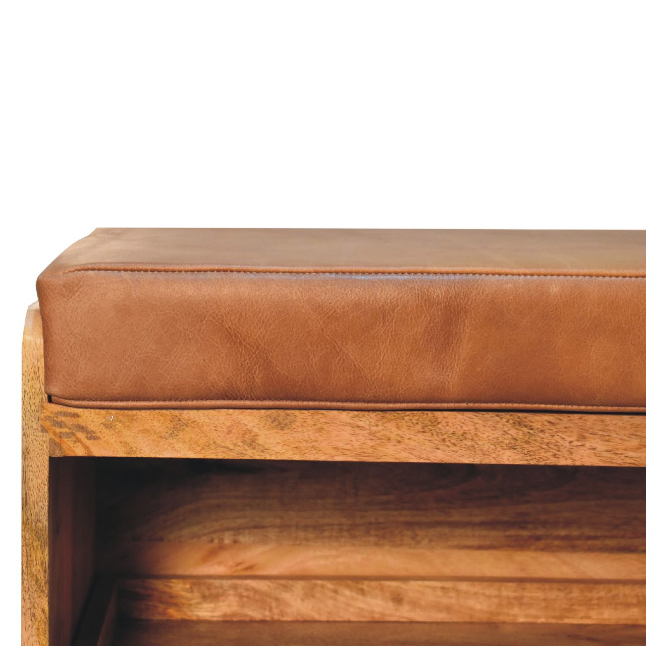 The Stanhope Ramble – Buffalo Hide Shoe Bench with Oak - ish Drawers - The Timeless Trading Co.