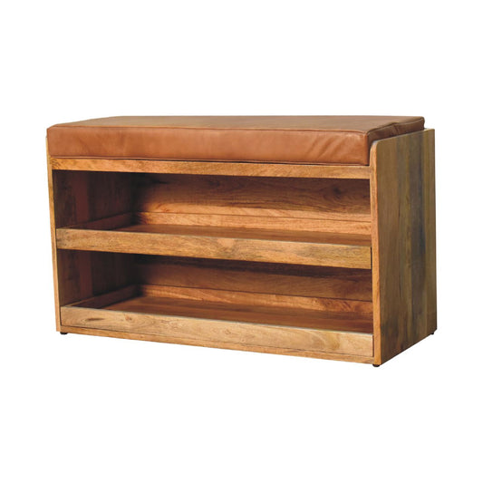 The Stanhope Ramble – Buffalo Hide Shoe Bench with Oak - ish Drawers - The Timeless Trading Co.