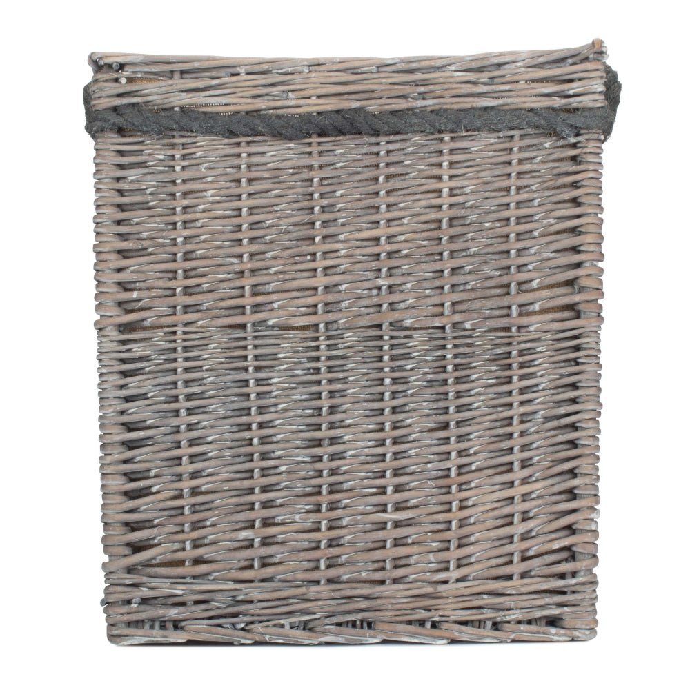 The Thornleigh Hearth Log Keeper – Grey Wash Willow & Hessian Lined - The Timeless Trading Co.