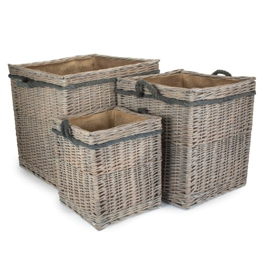 The Thornleigh Hearth Log Keeper – Grey Wash Willow & Hessian Lined - The Timeless Trading Co.