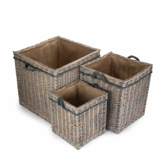 The Thornleigh Hearth Log Keeper – Grey Wash Willow & Hessian Lined - The Timeless Trading Co.