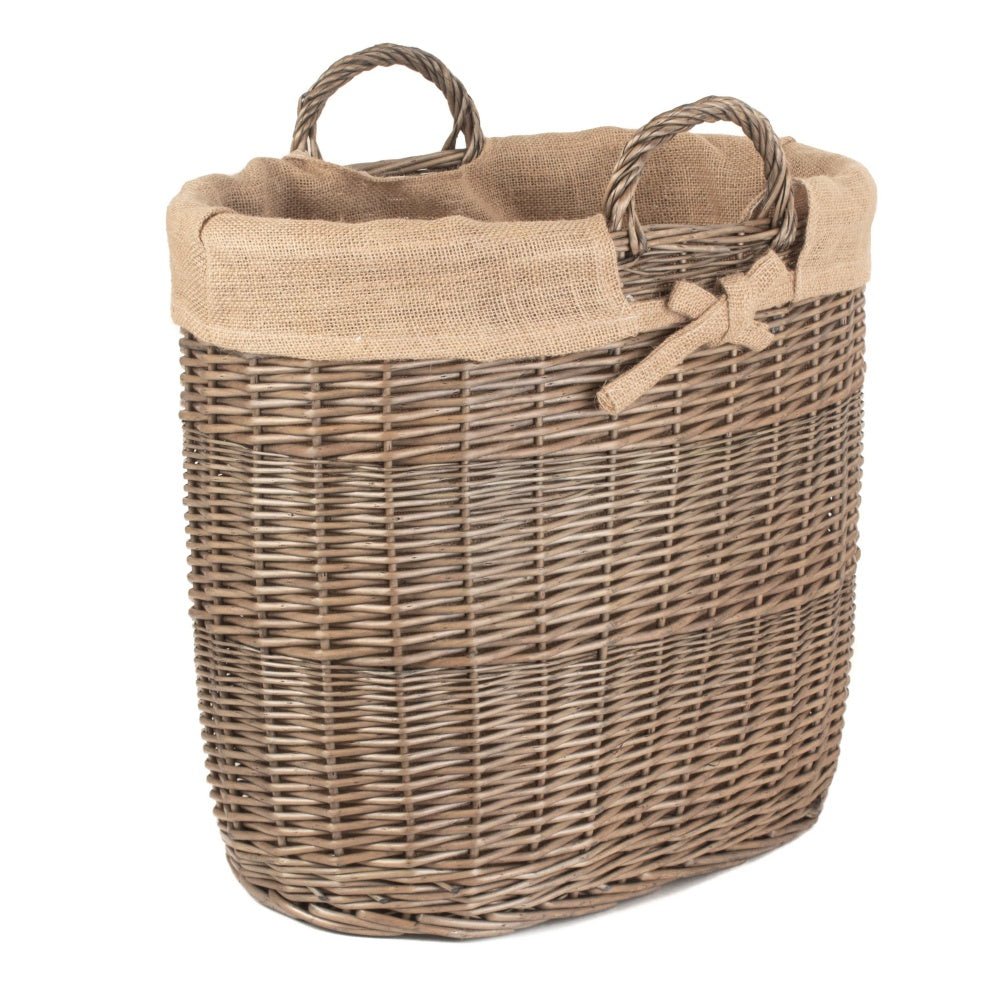 The Whitby Oval Wicker Log Basket with Hessian Lining - The Timeless Trading Co.