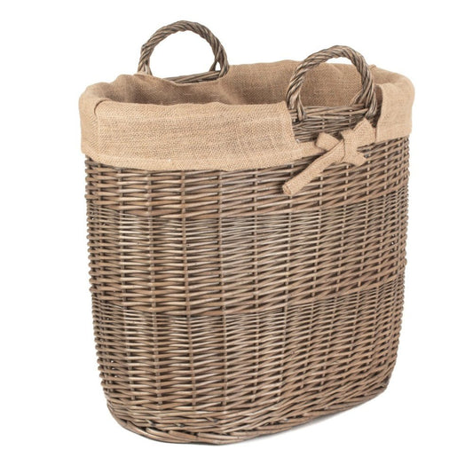 The Whitby Oval Wicker Log Basket with Hessian Lining - The Timeless Trading Co.