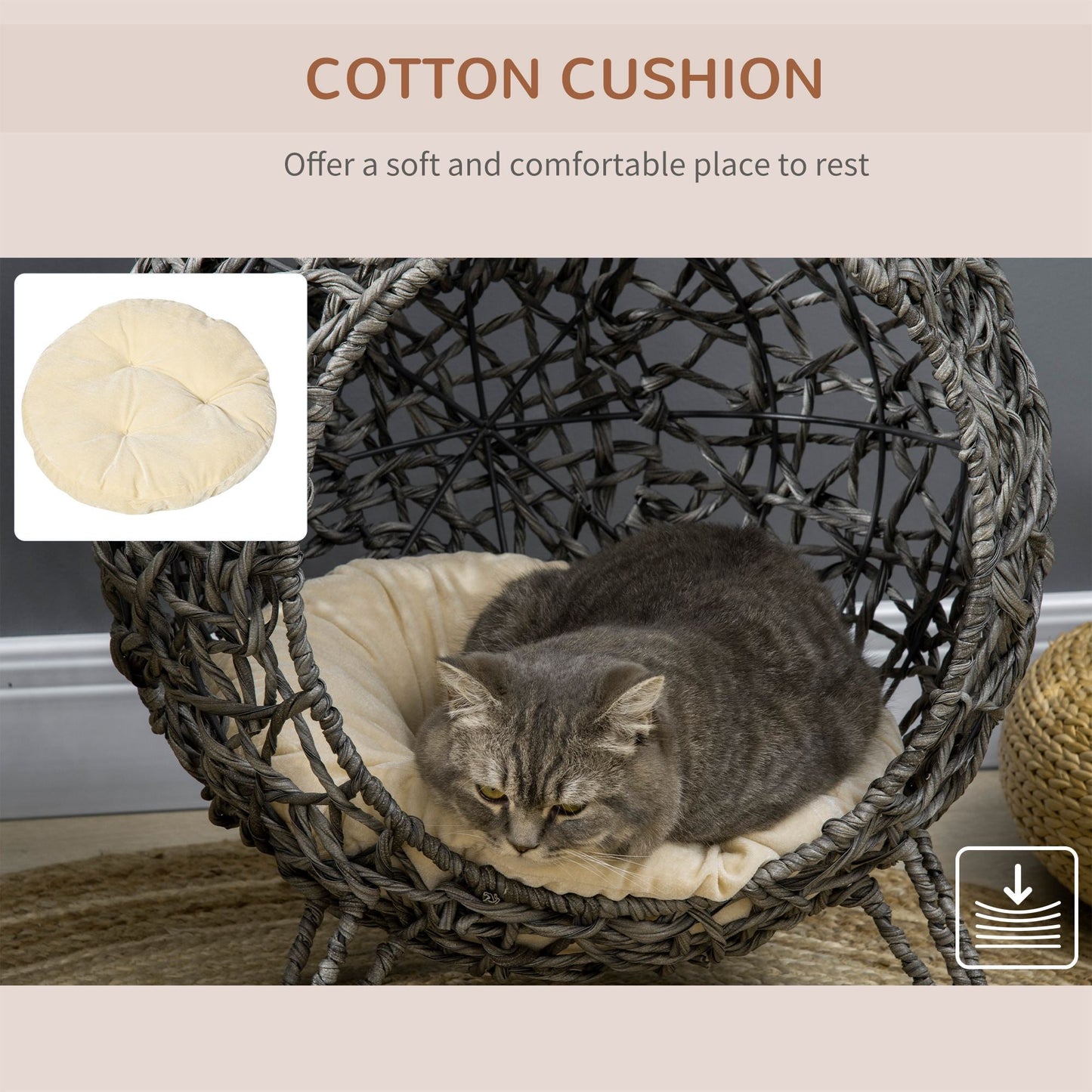 The Willow Whim – Elevated Rattan Cat Bed in Silver & Grey - The Timeless Trading Co.