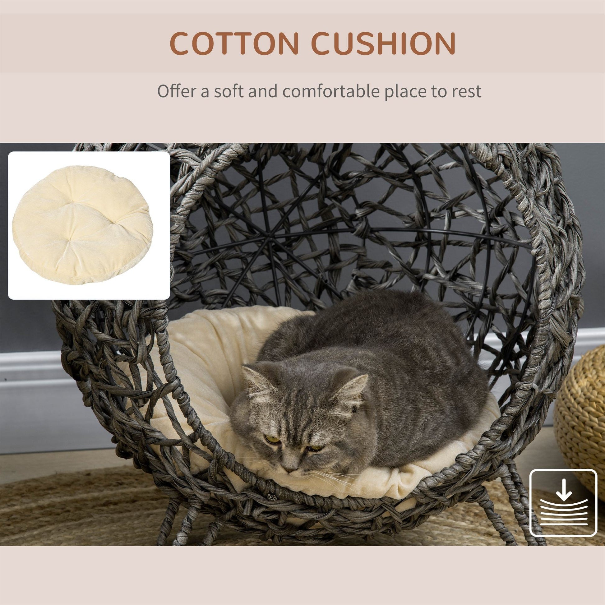 The Willow Whim – Elevated Rattan Cat Bed in Silver & Grey - The Timeless Trading Co.