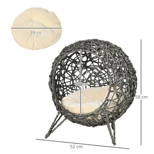 The Willow Whim – Elevated Rattan Cat Bed in Silver & Grey - The Timeless Trading Co.