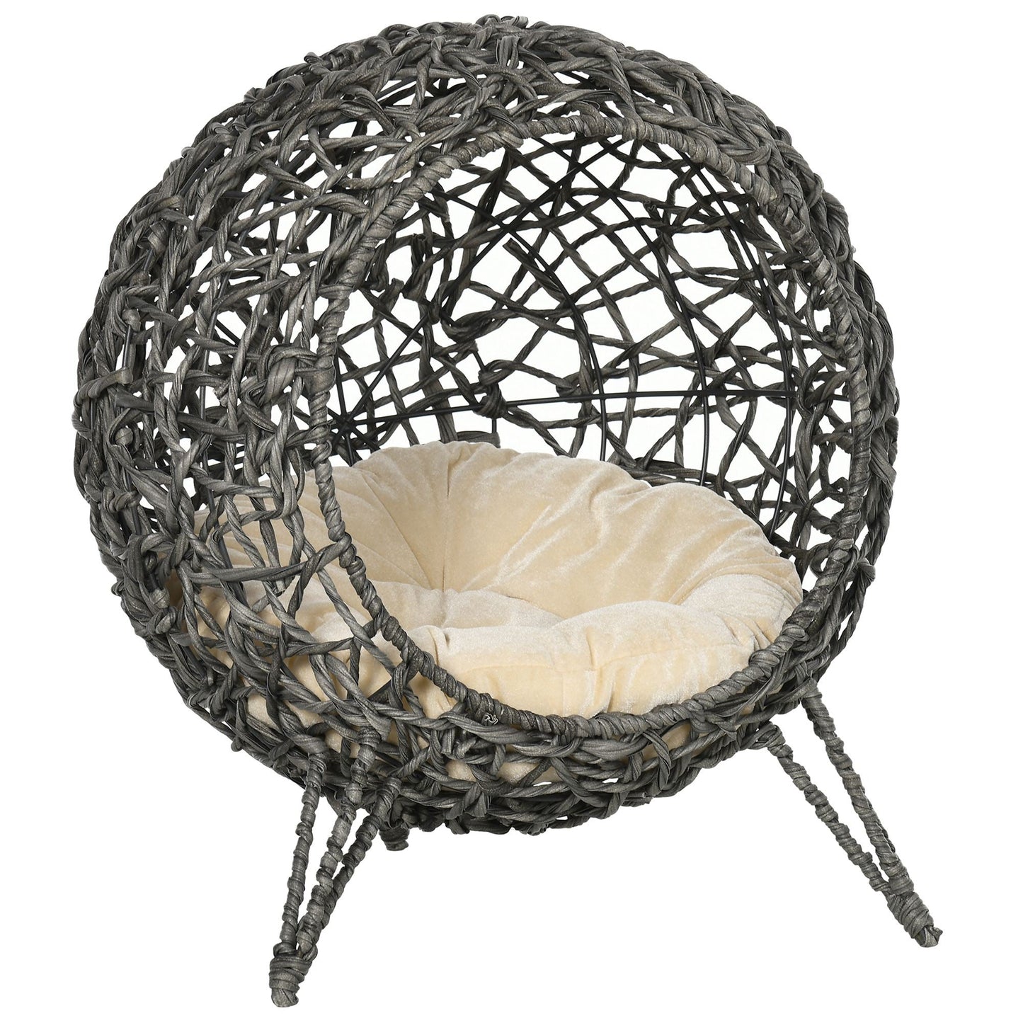 The Willow Whim – Elevated Rattan Cat Bed in Silver & Grey - The Timeless Trading Co.