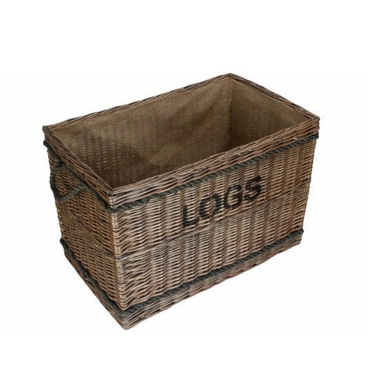 Interior view of jumbo wicker log basket with rope handles, part of The Thornleigh Collection, showing open top and woven texture