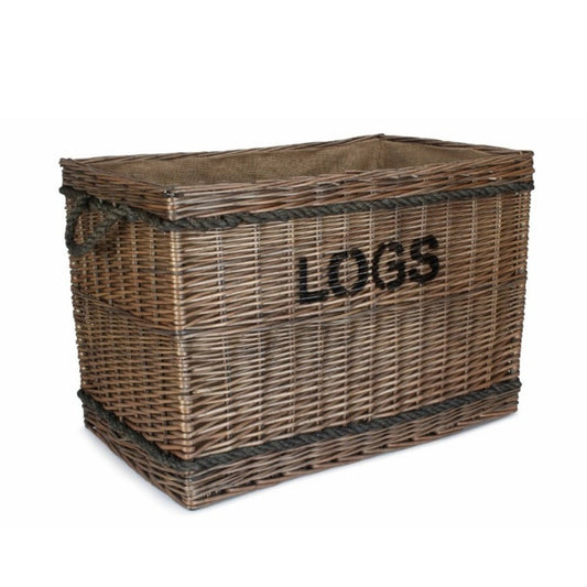 Large handwoven wicker log basket with rope handles, part of The Thornleigh Collection, measuring approximately 60cm wide × 50cm deep × 45cm high