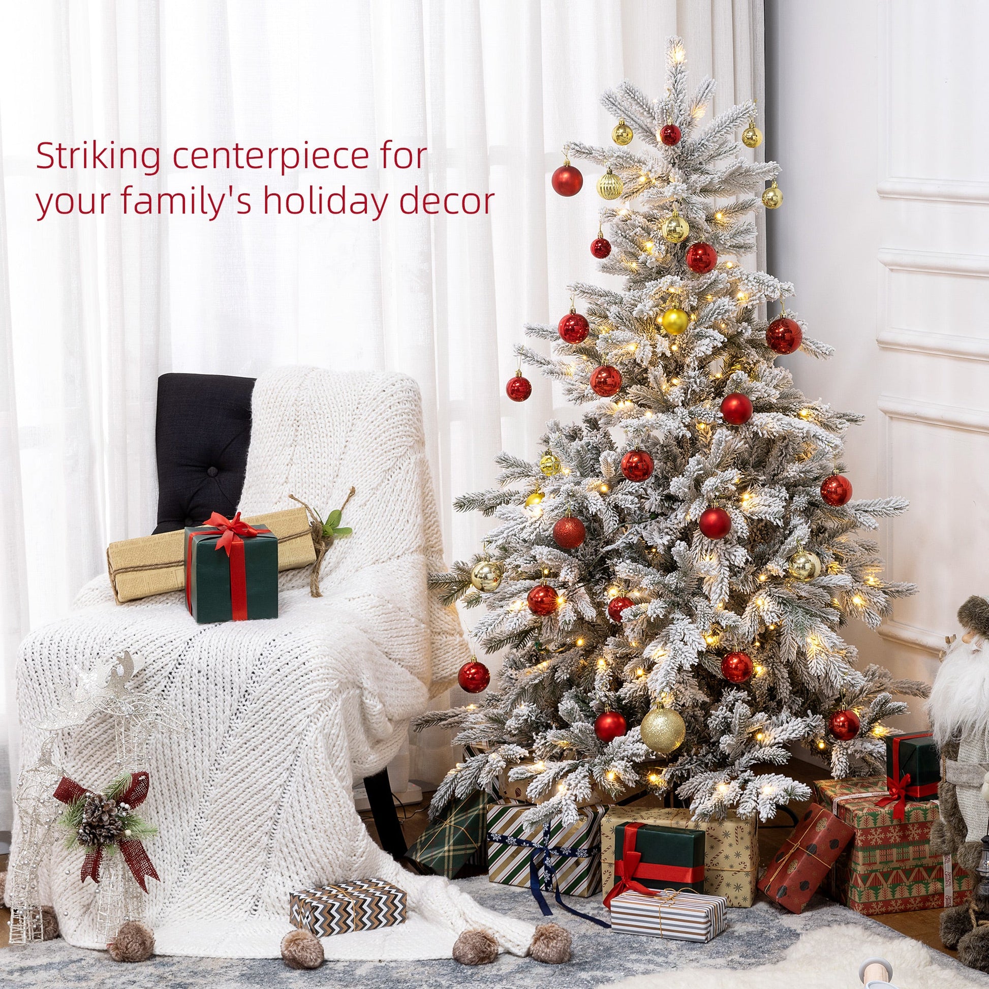 5ft Bushy Snow-Flocked Artificial Christmas Tree, with LED Lights-3